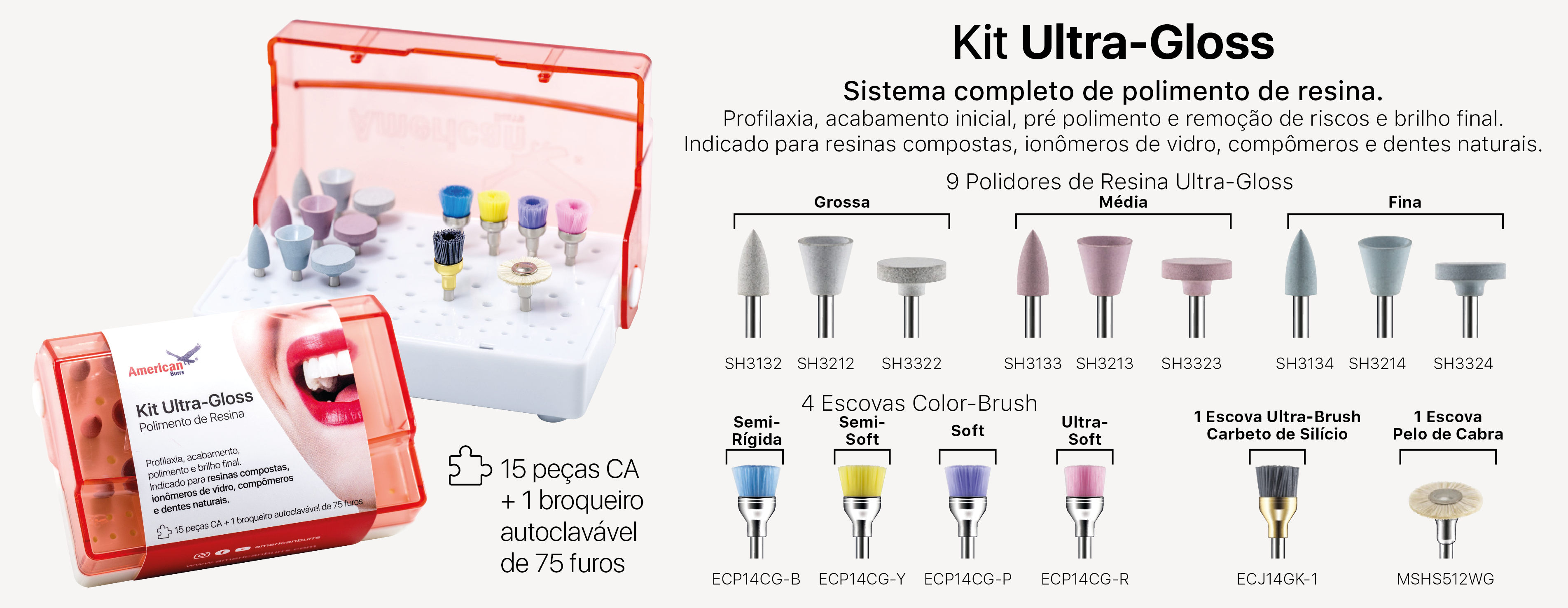 Infográfico do produto Kit p/ Polimento Resina Completo Ultra - Gloss Infográfico do produto Kit p/ Polimento Resina Completo Ultra - Gloss
