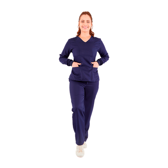 blusa azul marinho feminina manga longa
