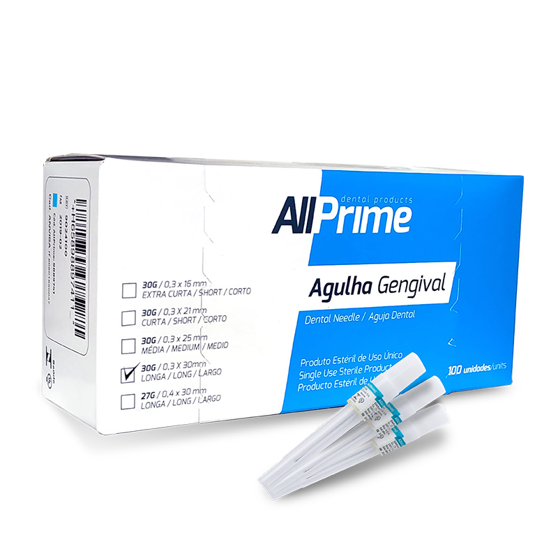 Agulha Gengival 30G 0,3x30mm Longa 100unid. - AllPrime