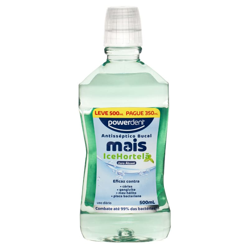 Antisséptico Bucal L500 Mais Ice Hortelã com Flúor se Álcool500 ml - Powerdent