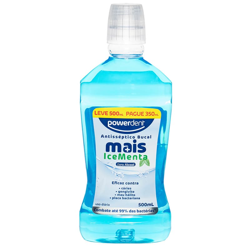 Antisséptico Bucal L500 Mais Ice Menta com Flúor sem Álcool 500 ml - Powerdent