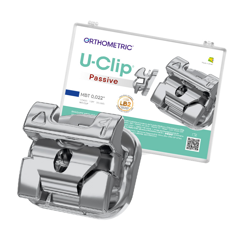 Braquete Metálico SLB Autoligado Passivo U-Clip MBT 0.022 com Gancho Superior Esquerdo Dente 23 Canino - Orthometric