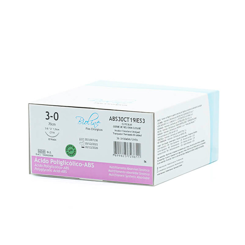 Fio Cirúrgico Ácido Poliglicólico Incolor 3-0 AG 3/8 COR 1,9 cm - BIOLINE FIOS