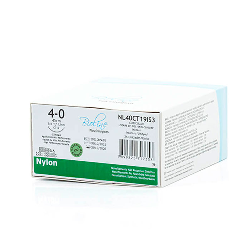 Fio Cirúrgico de Nylon Incolor 4-0 Agulha 3/8 1,9 cm 24unid. - Bioline Fios