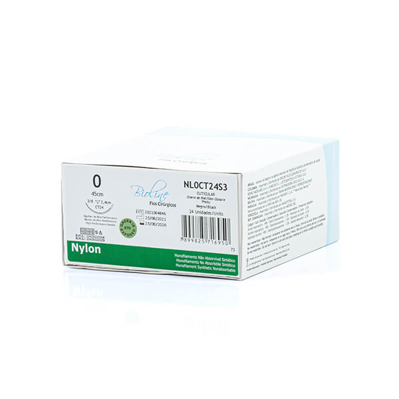 Fio Cirúrgico De Nylon Preto 0 Ag 3/8 2,4 cm - Bioline Fios