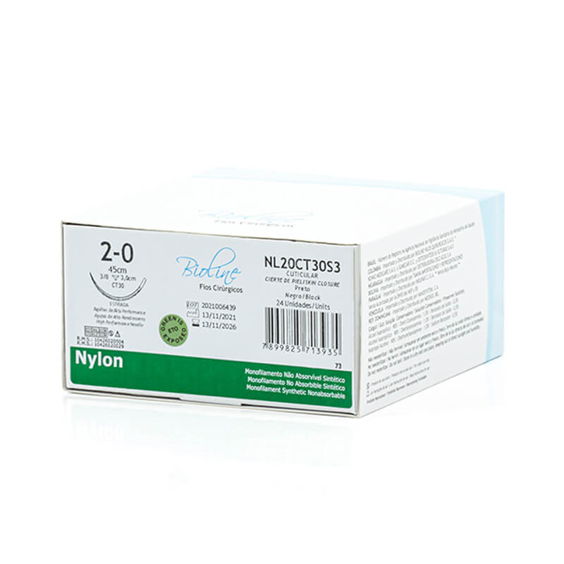 Fio Cirúrgico de Nylon Preto 2-0 Agulha 3/8 3,0 cm 24unid. - Bioline Fios
