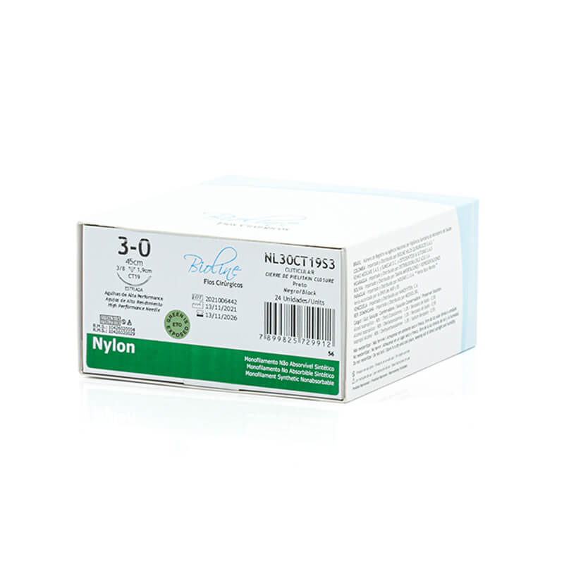 Fio Cirúrgico de Nylon Preto 3-0 Agulha 3/8 1,9 cm 24unid. - Bioline Fios