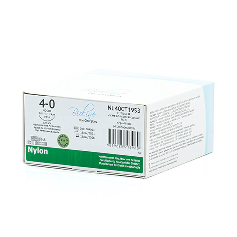 Fio Cirúrgico de Nylon Preto 4-0 Agulha 3/8 1,9 cm 24unid. - Bioline Fios