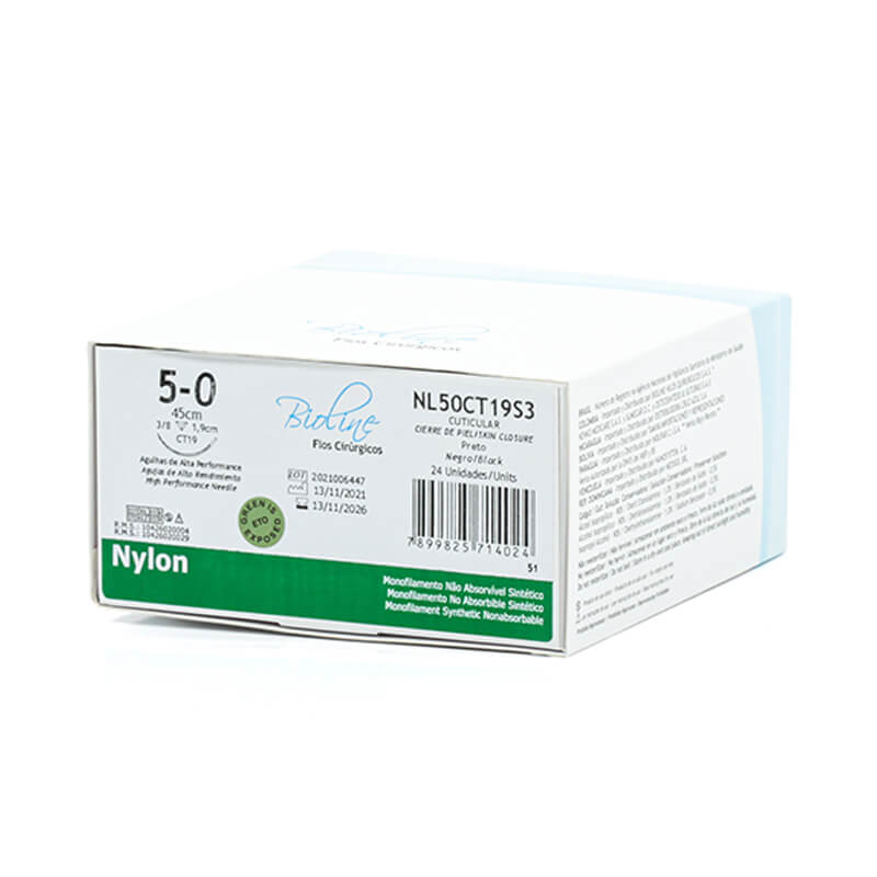 Fio Cirúrgico de Nylon Preto 5-0 Agulha 3/8 1,9 cm 24unid. - Bioline Fios