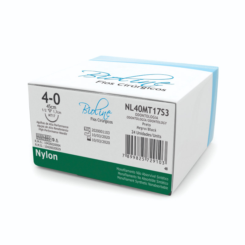 Fio Cirúrgico de Nylon Preto 4-0 Agulha 1/2 COR 1,7 cm 24unid. - Bioline Fios