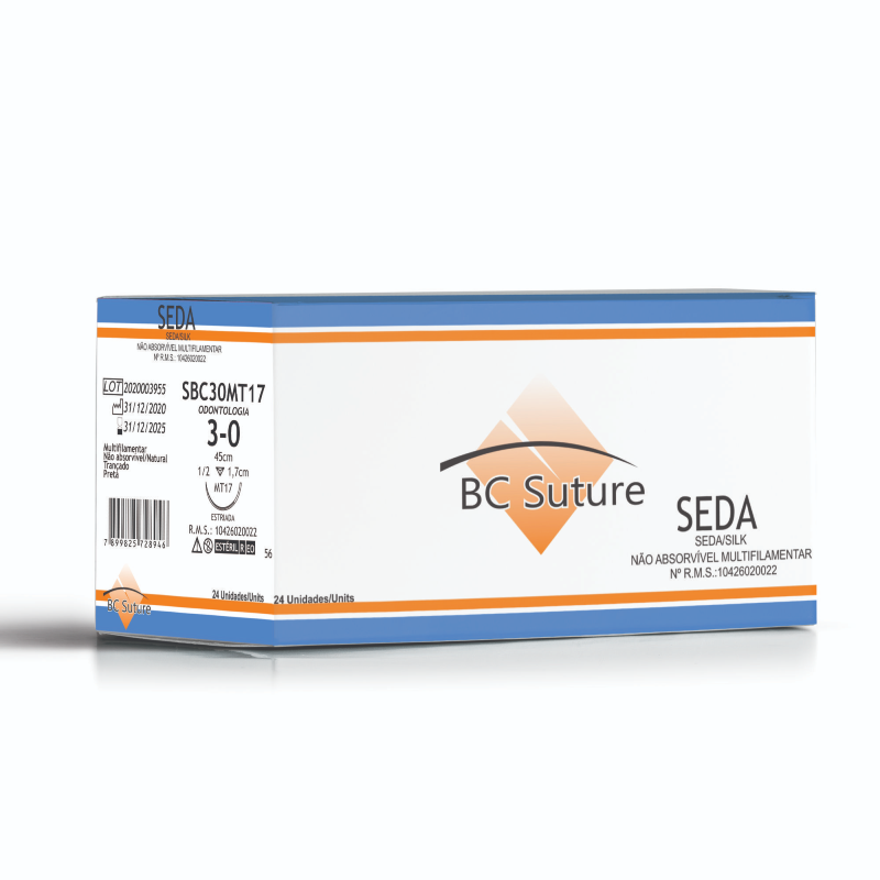 Fio Cirúrgico de Seda 3-0 Agulha 1/2 COR 1,7 cm 24unid. - Bioline Fios