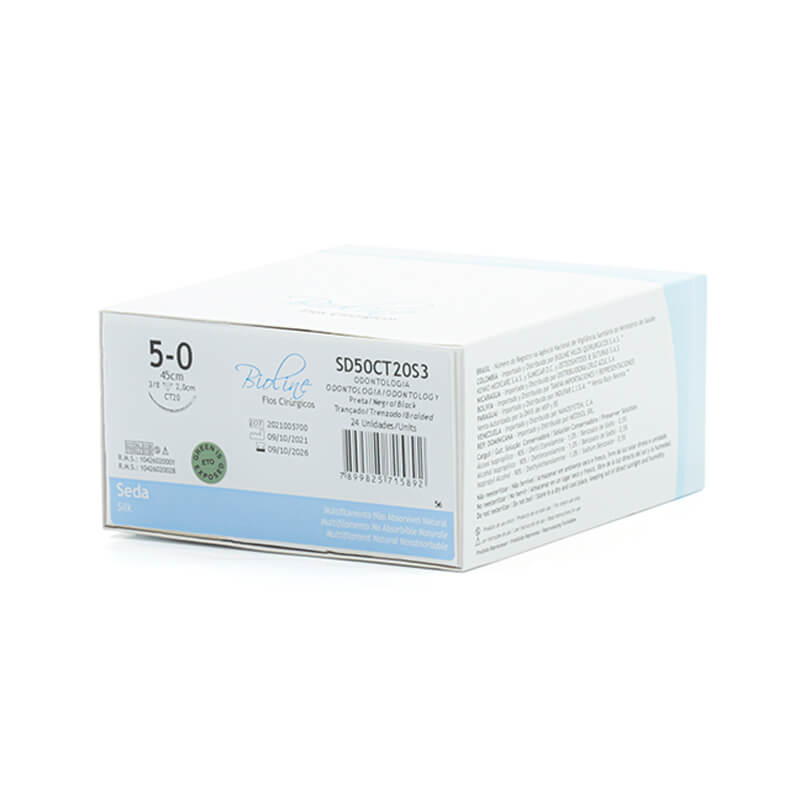 Fio Cirúrgico de Seda Preto 5-0 Agulha 3/8 COR 2,0 cm 24unid. - Bioline Fios