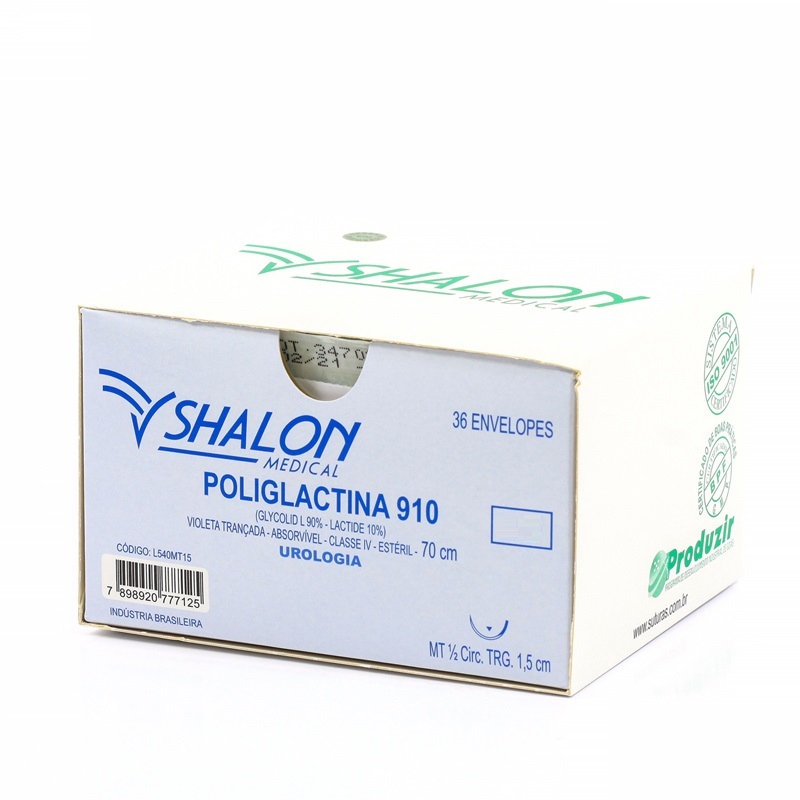 Fio de Sutura Absorvível Violeta Poliglactina 910 5-0 Agulha 1/2 CT 1,5 cm 36unid. - Shalon