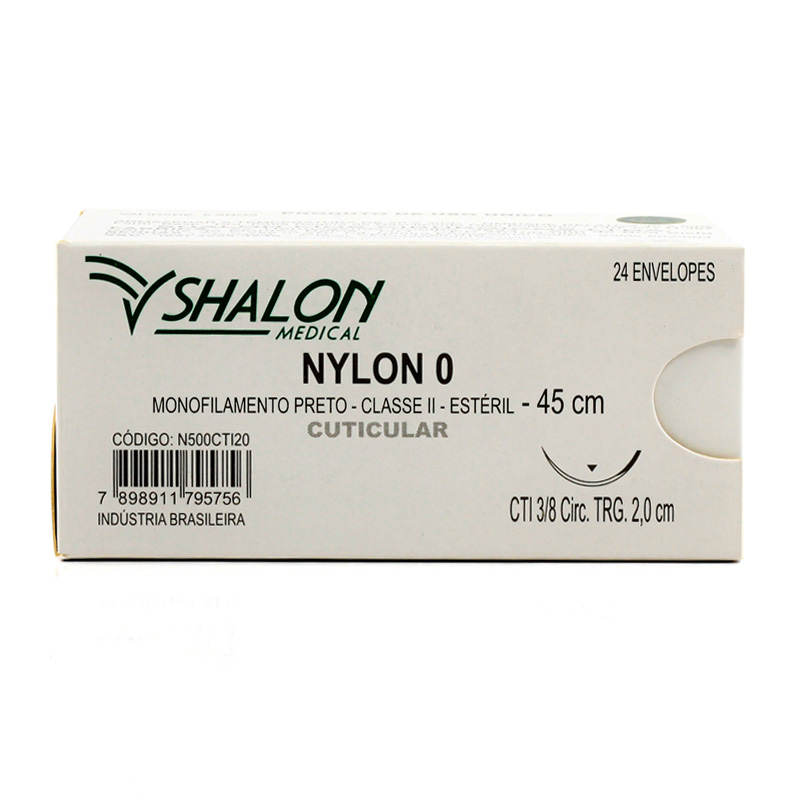 Fio de Sutura de Nylon Preto 0 Agulha 3/8 CT 2 cm 24unid. - Shalon