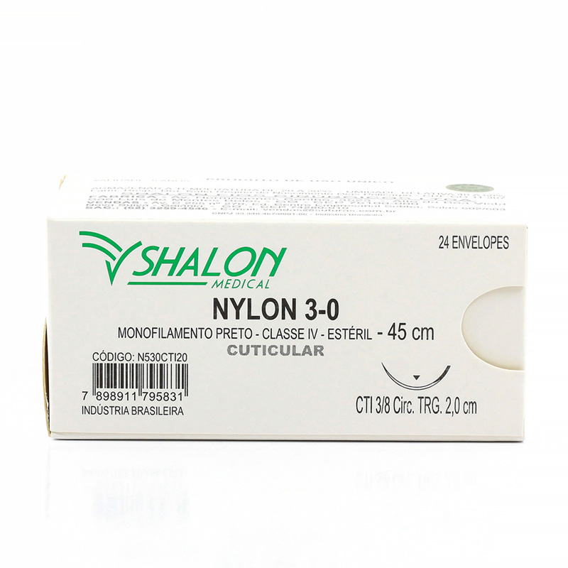 Fio de Sutura de Nylon Preto 3-0 Agulha 3/8 CT 2 cm 24unid. - Shalon