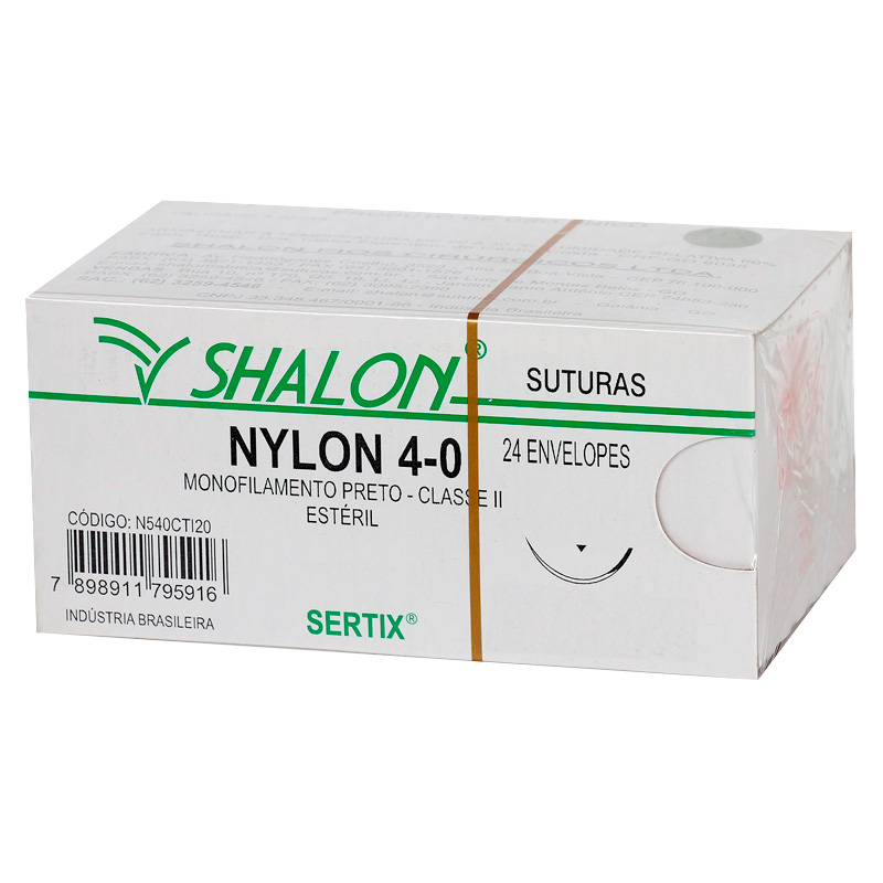 Fio de Sutura de Nylon Preto 4-0 Agulha 1/2 CT 2,0 cm 24unid. - Shalon