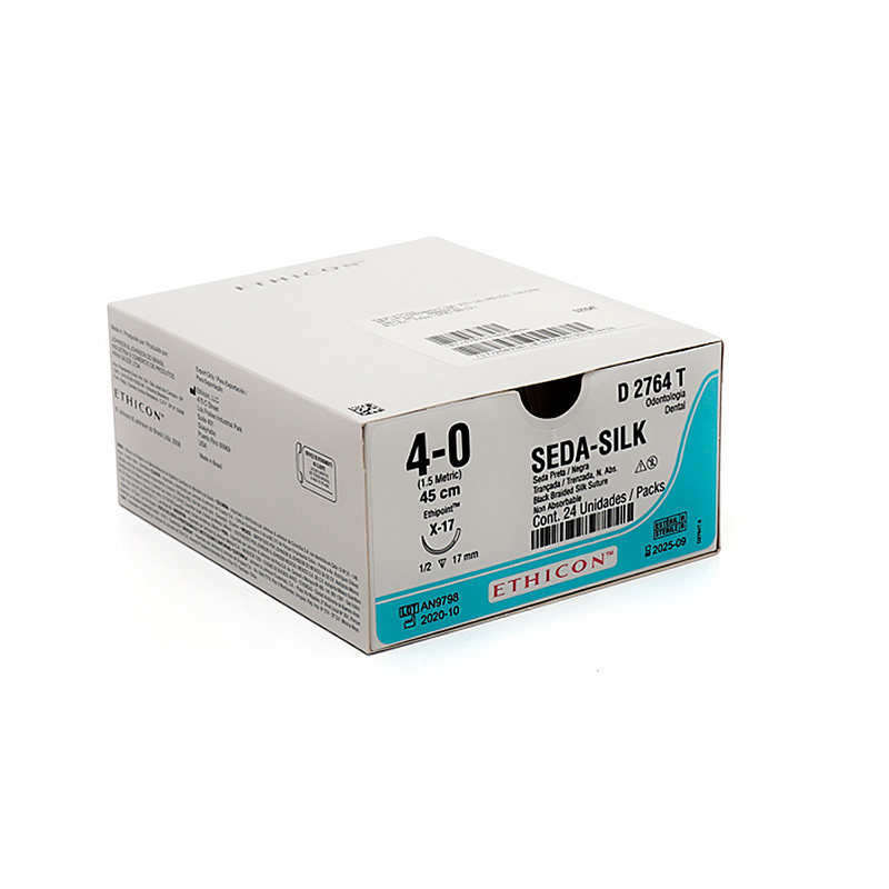 Fio de Sutura de Seda Preta Trançada 4-0 Agulha 1/2 CT 1,7 cm 24unid. - Ethicon