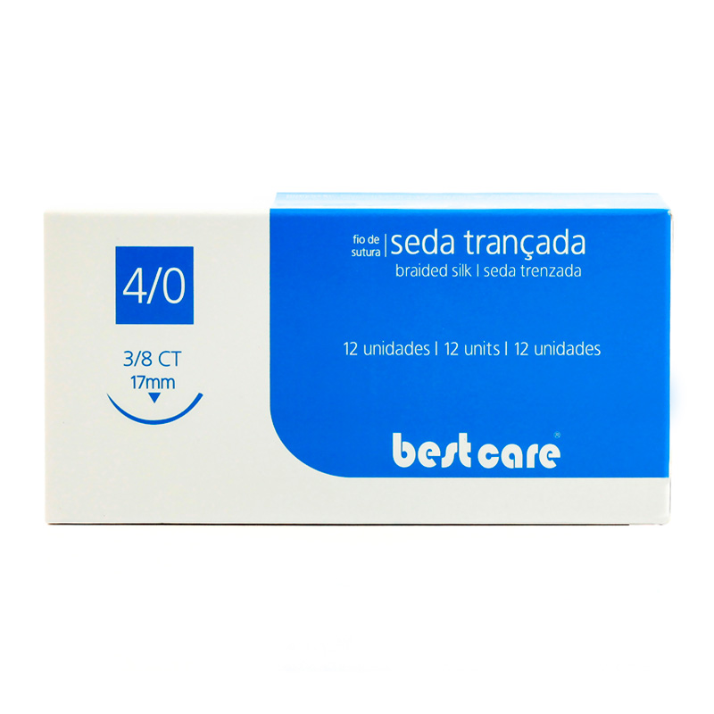Fio de Sutura de Seda Preto 4-0 Agulha 3/8 CT 1,7 cm 12unid. - Best Care