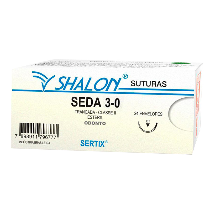Fio de Sutura de Seda Preta Trançada 3-0 Agulha 1/2 CT 2,0 cm 24unid. - Shalon