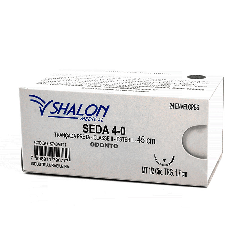Fio de Sutura de Seda Preta Trançada 4-0 Agulha 1/2 CT 1,7 cm 24unid. - Shalon
