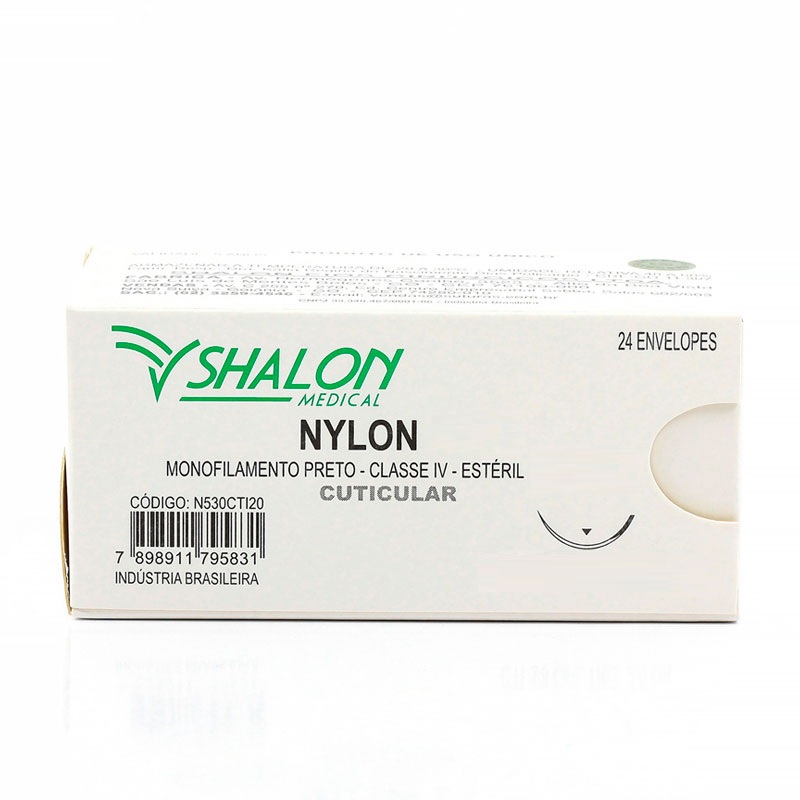 Fio de Sutura de Nylon Preto 2-0 Agulha 3/8 CT 3 cm 24unid. - Shalon