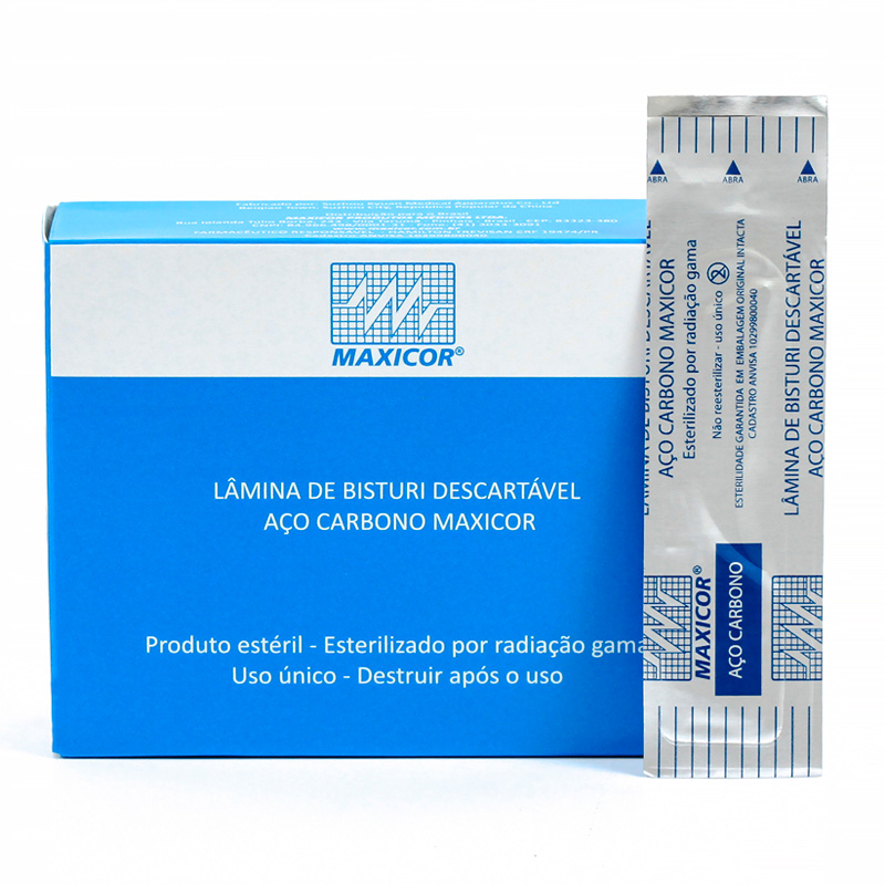 Lâmina de Bisturi Aço Carbono Descartável Nº 12 100unid. - Maxicor