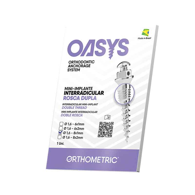 Mini-Implante Interradicular Oasys Rosca Dupla Diâmetro 1,6 mm Comprimento 8x1 mm - Orthometric