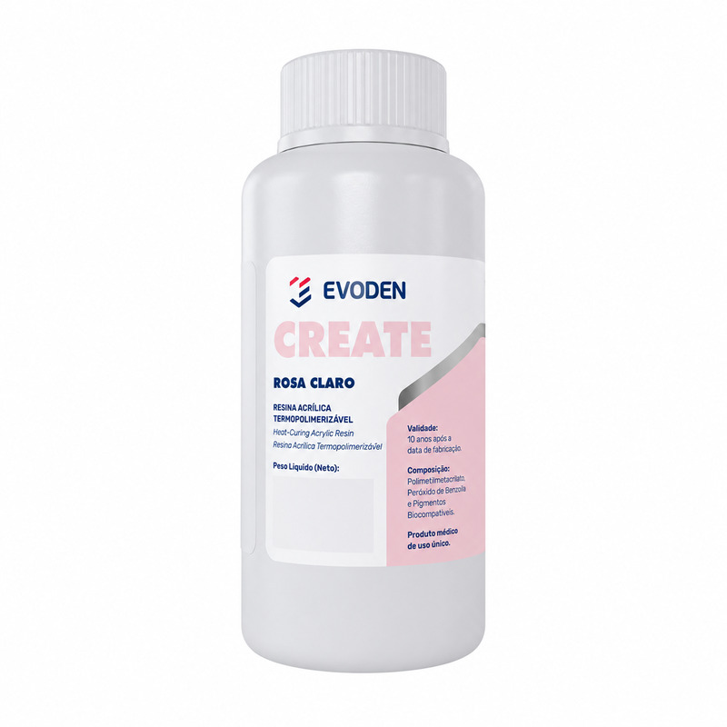 Resina Acrílica Termopolimerizável Create Rosa Claro 50G - Evoden